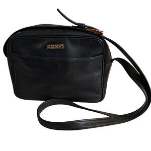 DKNY Black Leather Crossbody Handbag Purse 8x8x3 with Adjustable Strap